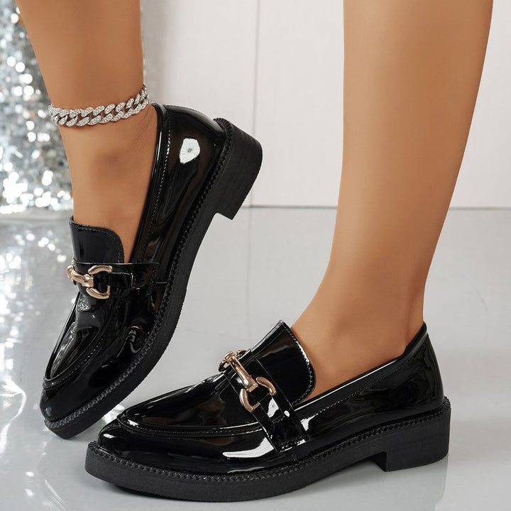 Damen  Lacklederoptik Loafer mit dekorativem Metall-Bit und profilierter Gummisohle Drune