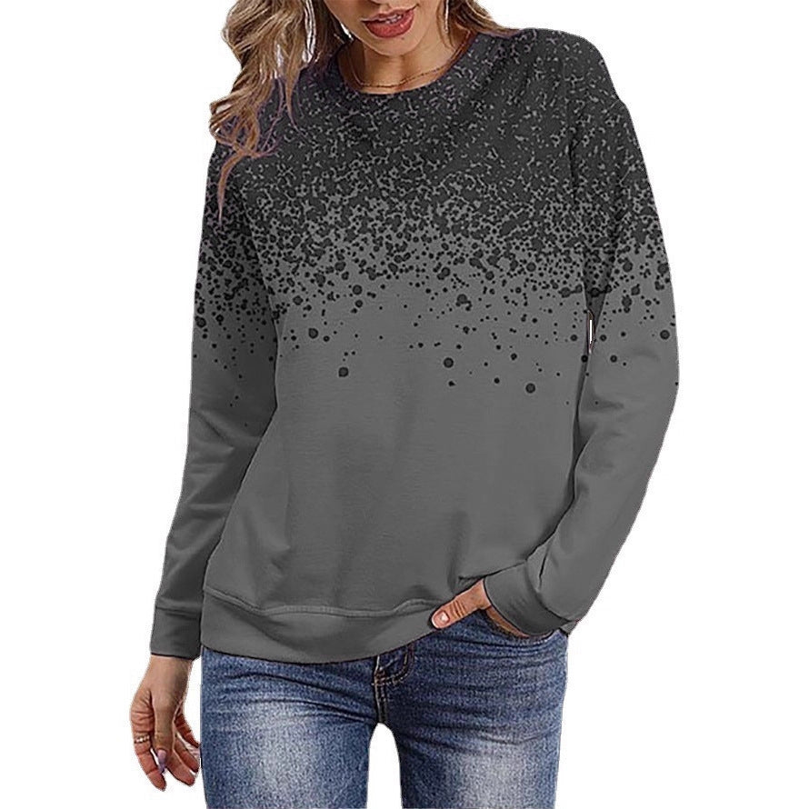 Damen Sweatshirt mit Farbverlauf-Punktdruck und Rundhalsausschnitt Drune