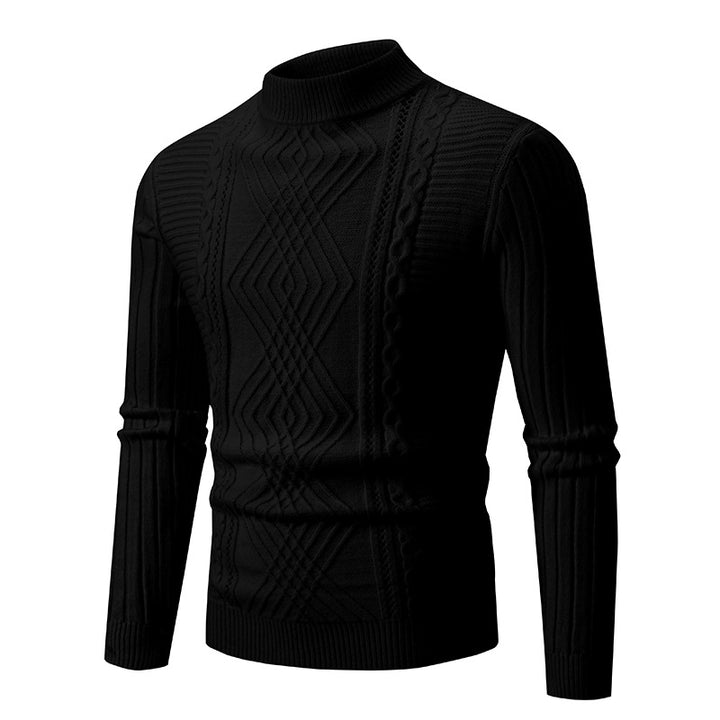 Herren eleganter Strickpullover mit modernem Zopfdesign und hohem Kragen Drune