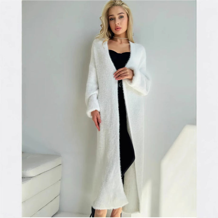 Damen Flauschiger Lang cardigan im eleganten Design mit offenen Fronten und weichen Materialien Drune