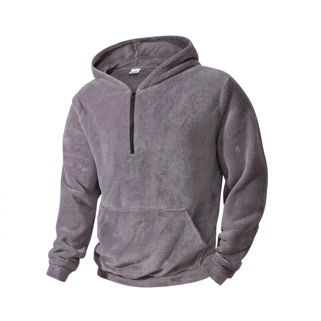 Herren kuscheliger Microfleece-Hoodie mit Halbzip, Kapuze und Kängurutasche Drune