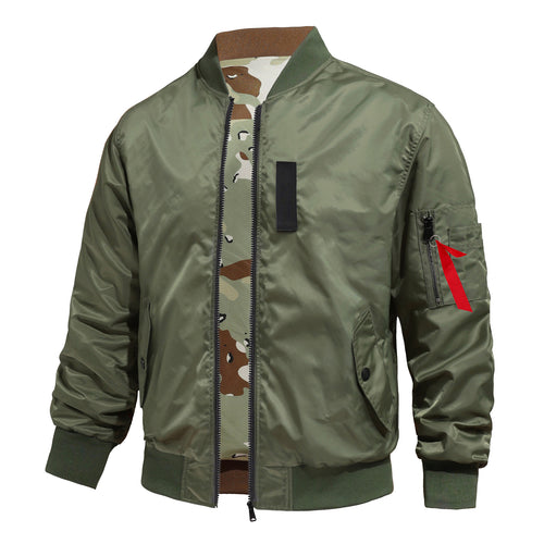 Men's  pilot-style MA-1 bomber jacket with camo inner tape and sleeve zip utility pocket Drune