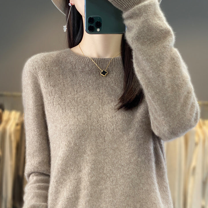 Damen Kuscheliger Midweight Rundhals-Pullover aus Angora-Blend mit feinem Flor und schmalem Bündchen Drune