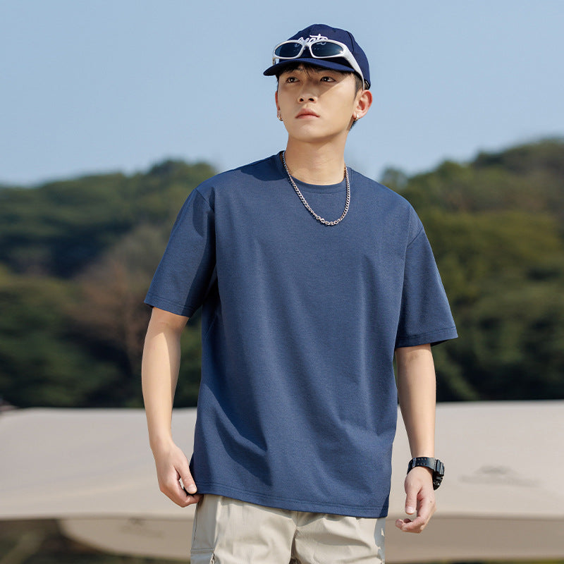 Herren Oversize-T‑Shirt aus schwerem Baumwolljersey mit weitem Schnitt und verstärktem Rundhals Drune