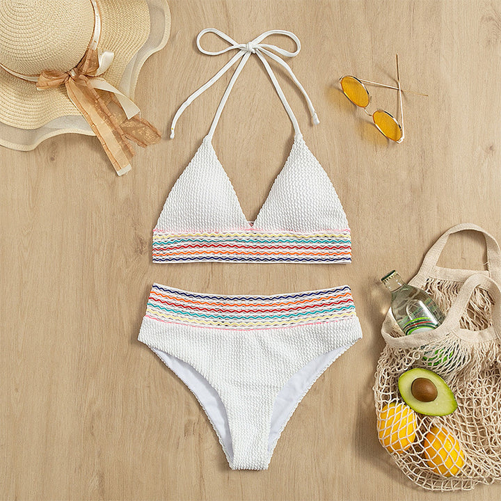 Damen Triangel-Bikini mit buntem Wellenmuster Drune