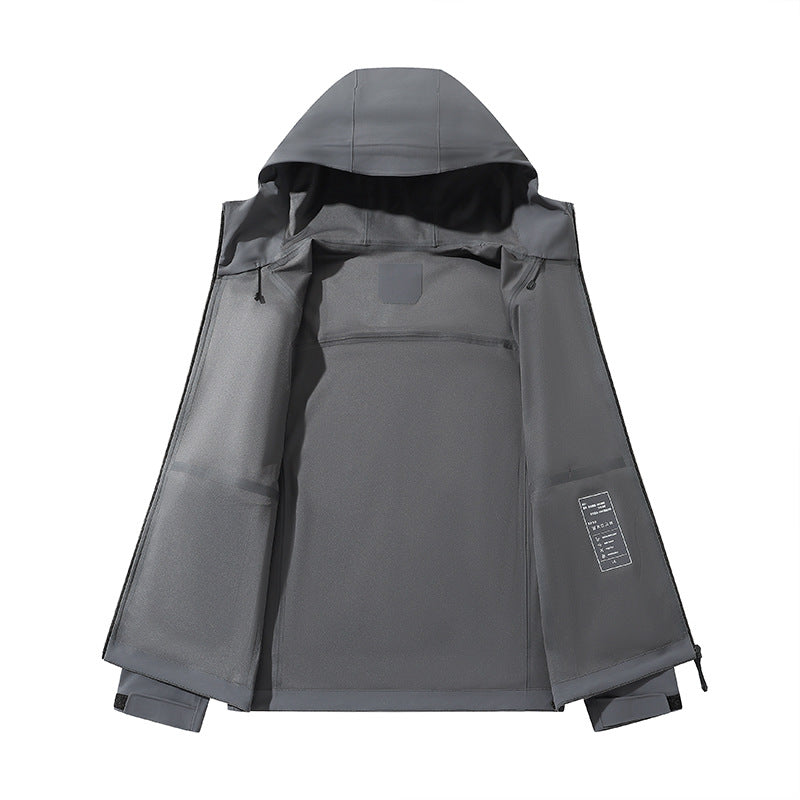 Herren Wasserabweisende Softshell-Outdoorjacke mit Kapuze, verschweißten Nähten & minimalistischer Reißverschluss Drune