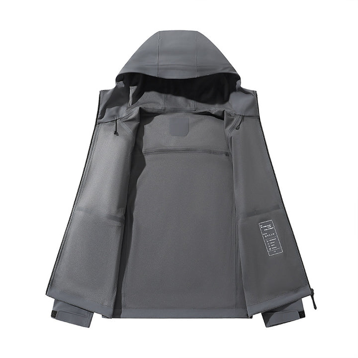Herren Wasserabweisende Softshell-Outdoorjacke mit Kapuze, verschweißten Nähten & minimalistischer Reißverschluss Drune