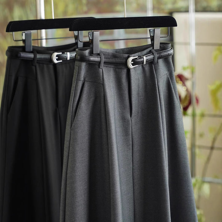 Damen Eleganter Midirock mit Taillengürtel Drune