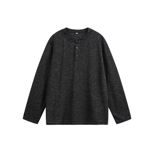 Unisex Meliertes Baumwoll-Henleyshirt im Oversize-Look mit kurzer Knopfleiste Drune