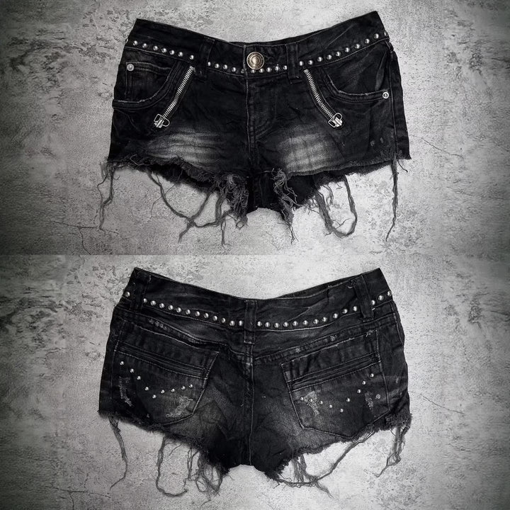 Damen Modische Destroyed Denim-Shorts mit Nieten Drune