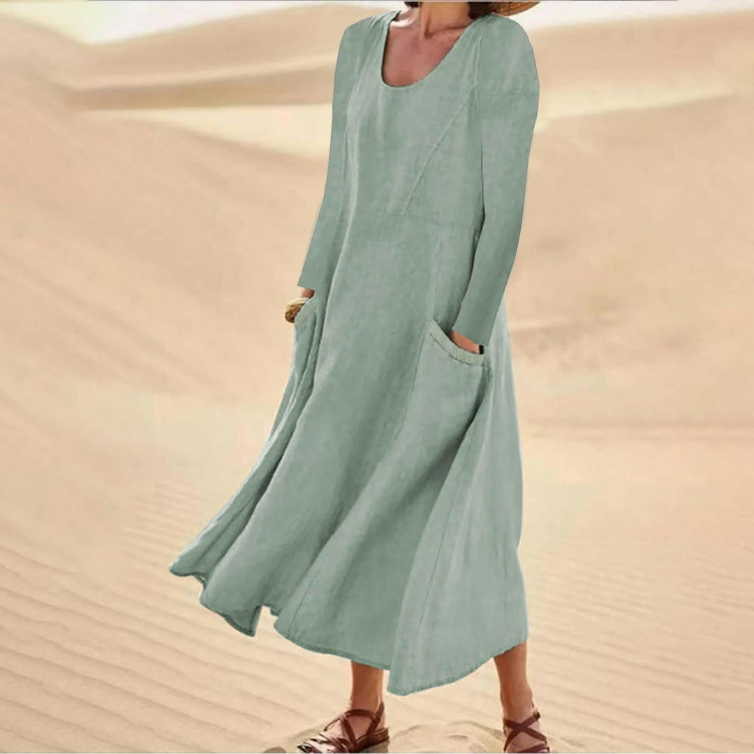 Drune | Einfarbige Kleid mit Langen Ärmeln und Rundhalsausschnitt