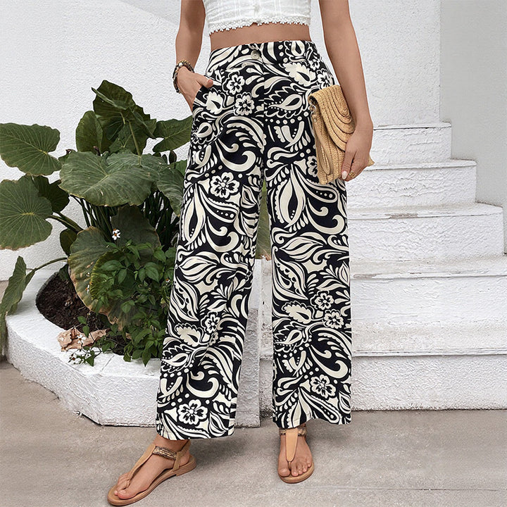 Damen Weite Palazzo-Jeans mit floralem Muster Drune