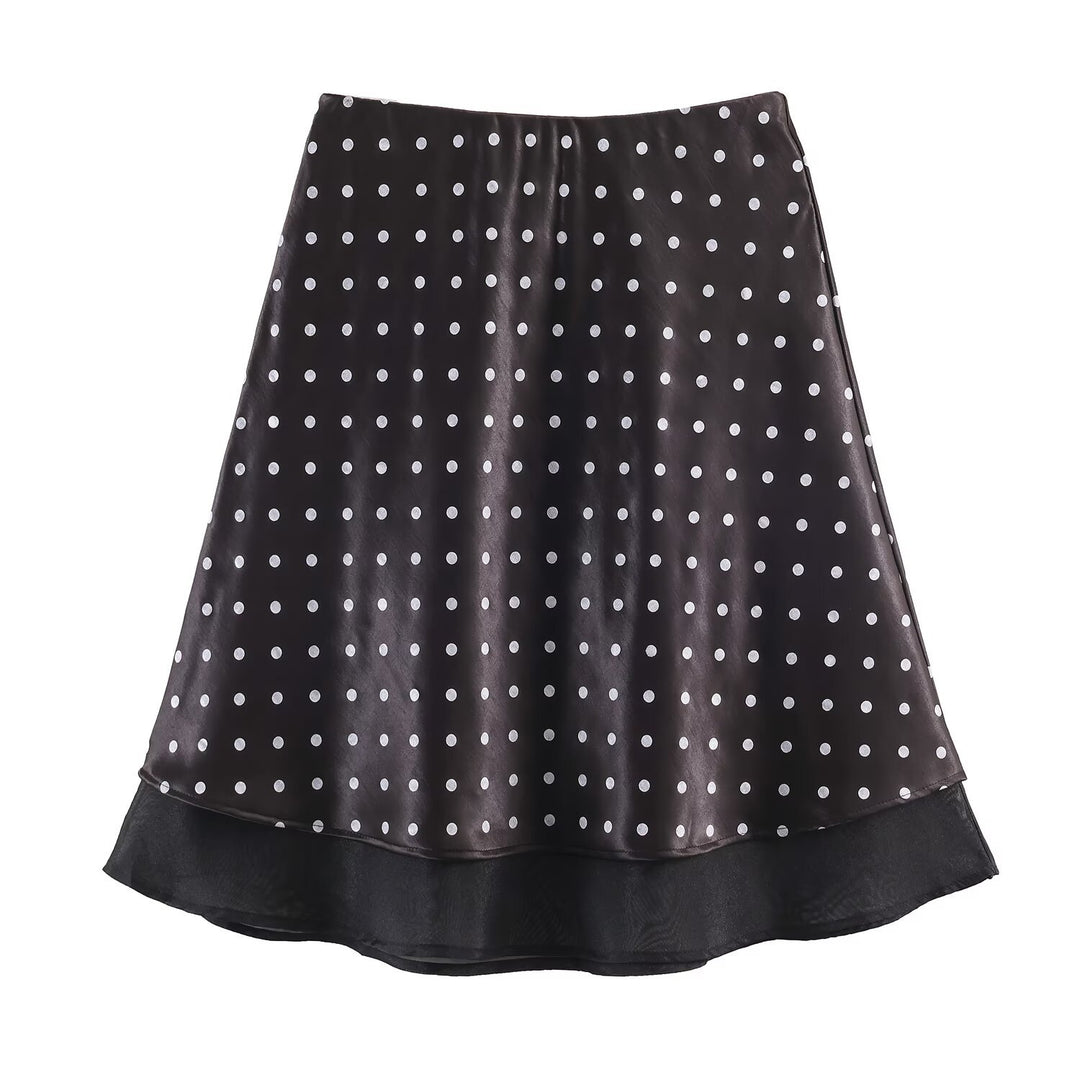 Damen A-Linien-Midirock mit doppellagigem Saum und Polka-Dot-Print Drune