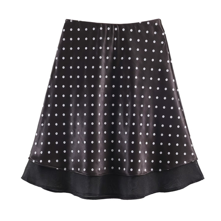 Damen A-Linien-Midirock mit doppellagigem Saum und Polka-Dot-Print Drune