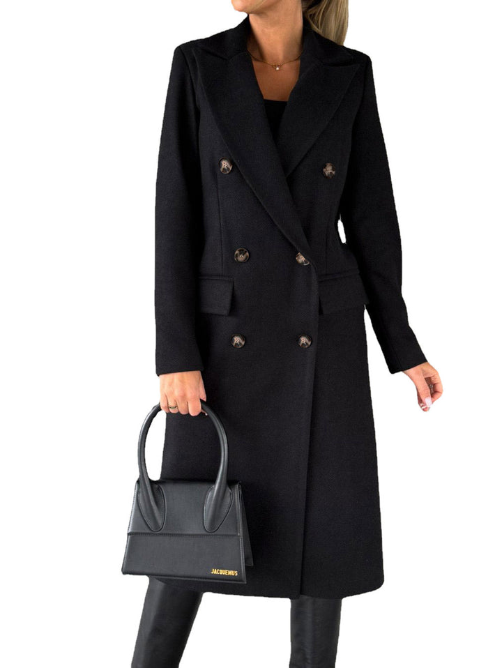 Damen eleganter Wollmantel mit doppelter Knopfreihe und klassischem Schnitt Drune