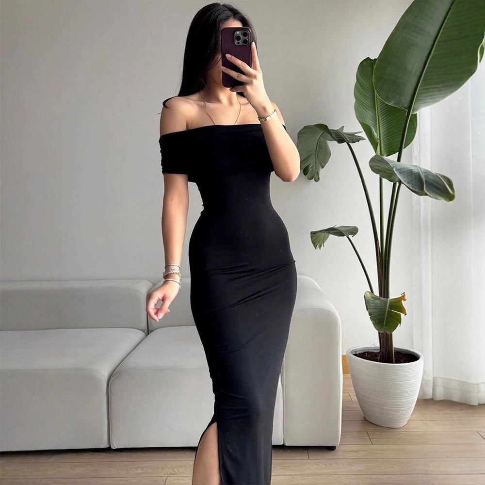 Damen Off-Shoulder Maxikleid mit raffinierten Rüschendetails Drune