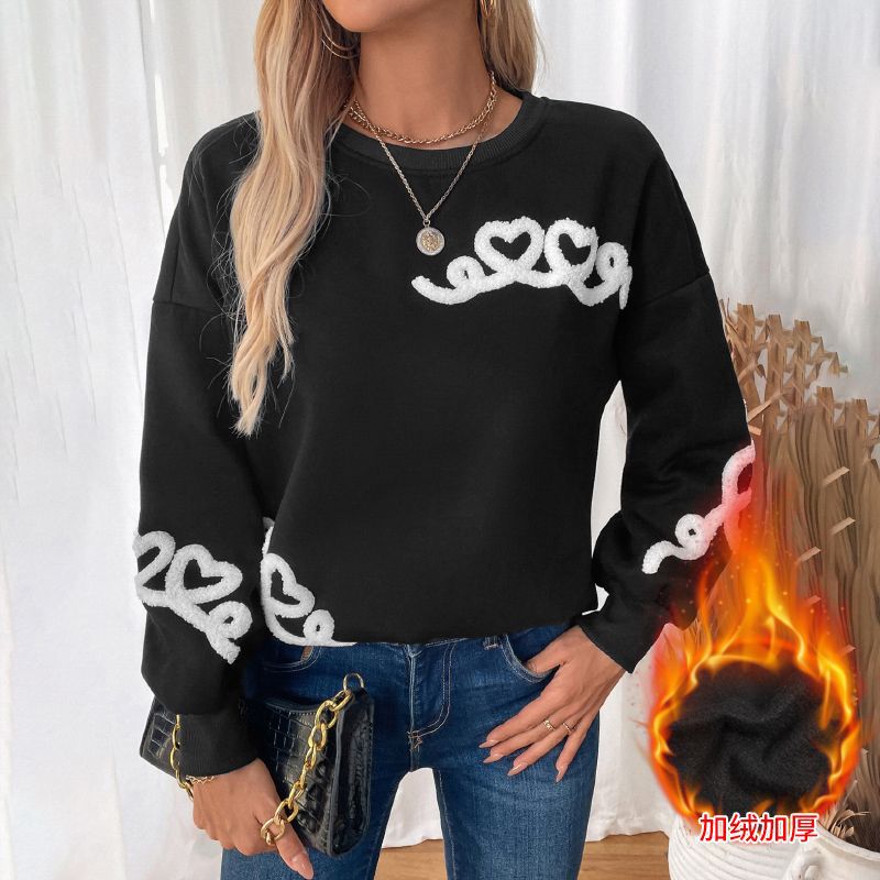 Damen Oversize-Sweatshirt mit Chenille-Herzapplikation und geripptem Saum Drune