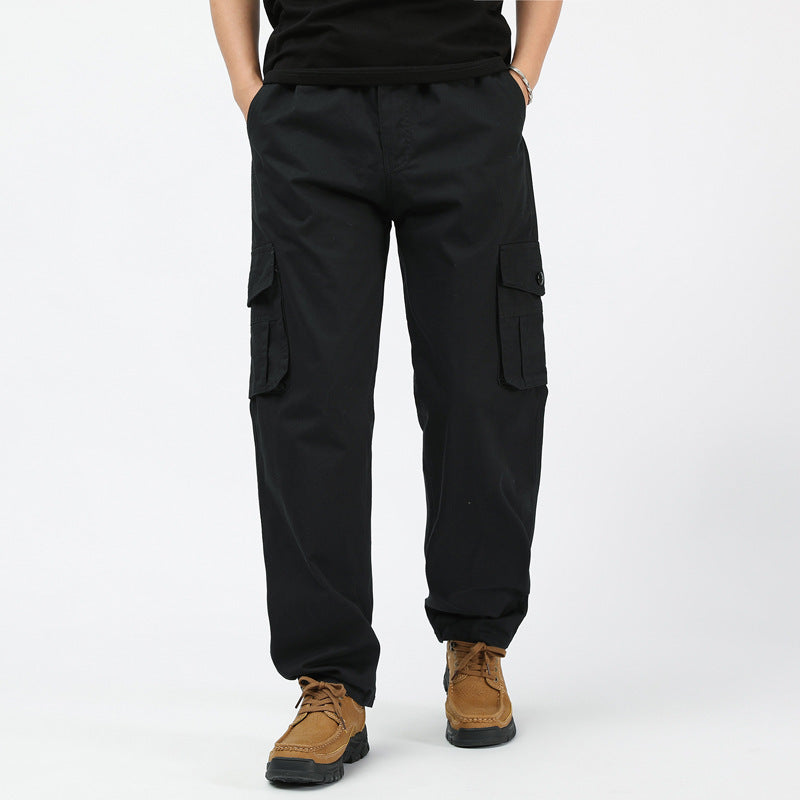 Herren Lockere Cargo-Freizeithose mit tiefem Schritt, elastischem Bund & Multitaschen Drune