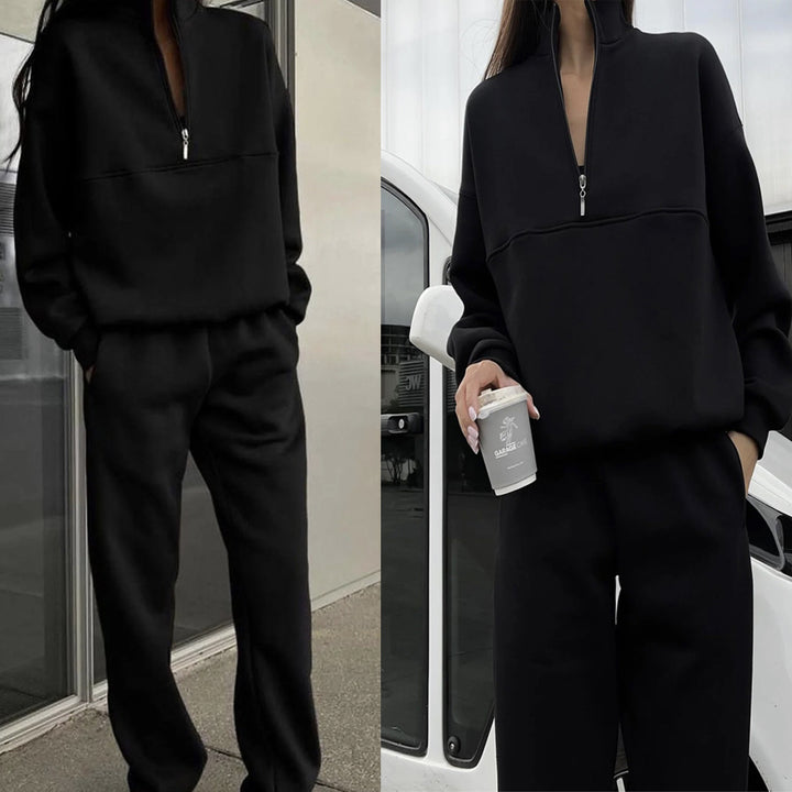 Damen Oversized Half-Zip Lounge-Set aus French-Terry mit hohem Stehkragen Drune