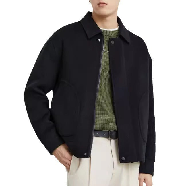 Herren Boxy Wollmix-Zipjacke mit verdeckter Knopfleiste und runden aufgesetzten Taschen Drune