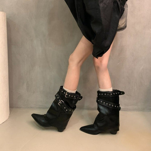 Damen Elegante Stiefeletten mit Riemen-Dekor Drune