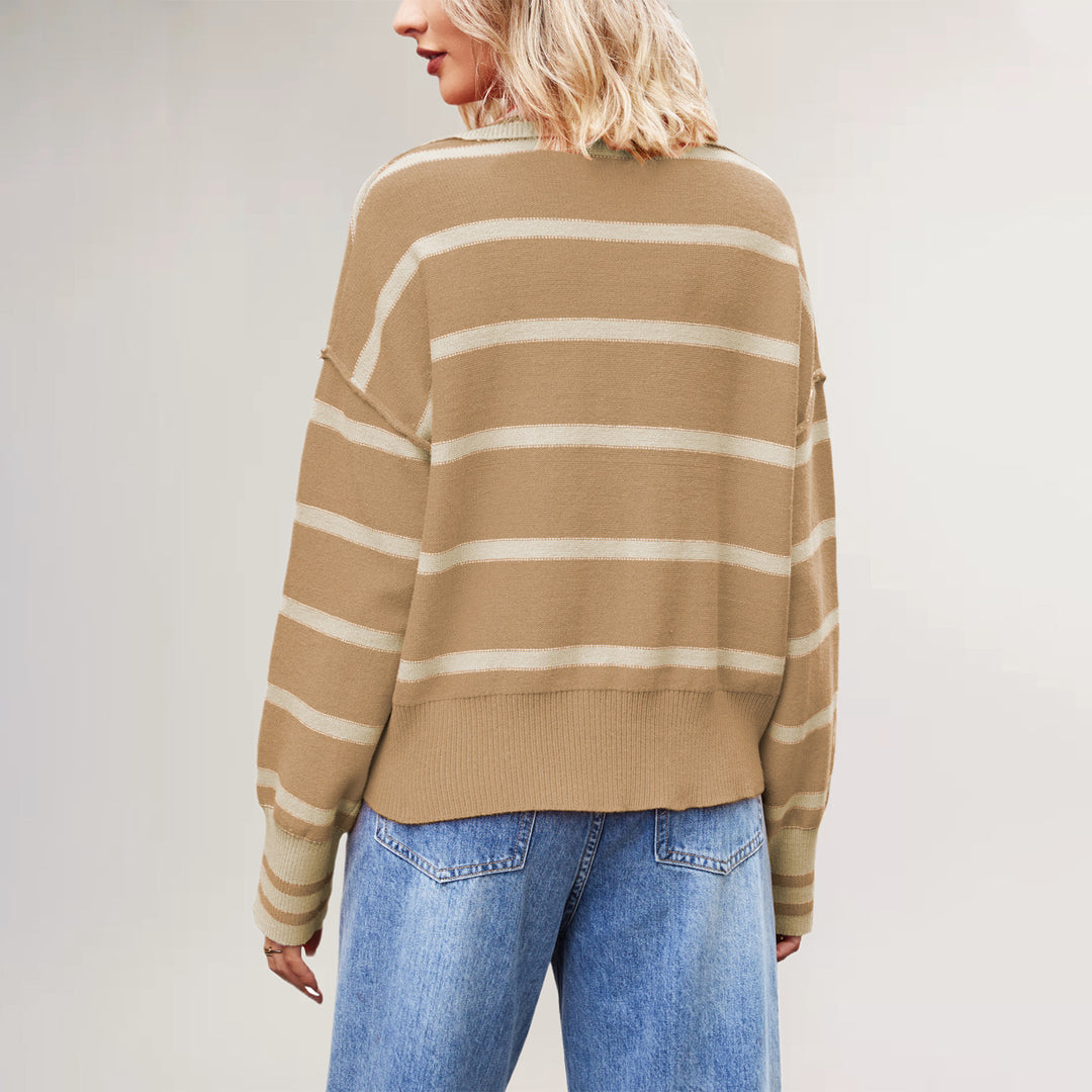 Damen lässiger Pullover mit V-Ausschnitt und gestreiftem Design Drune