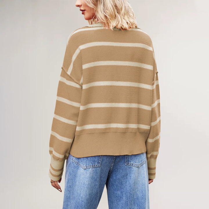 Damen lässiger Pullover mit V-Ausschnitt und gestreiftem Design Drune