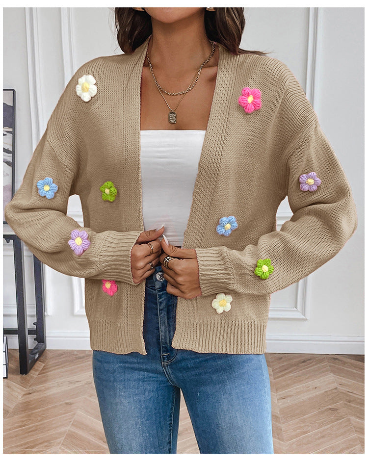 Drune | Handgehäkelter floral gestrickter Cardigan