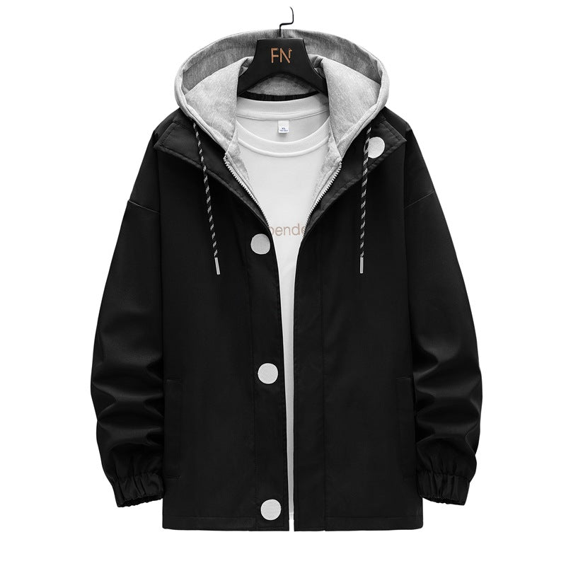 Herren zweilagige Kapuzen‑Overlayerjacke mit kontrastierter Innenkapuze und elastischen Bündchen Drune