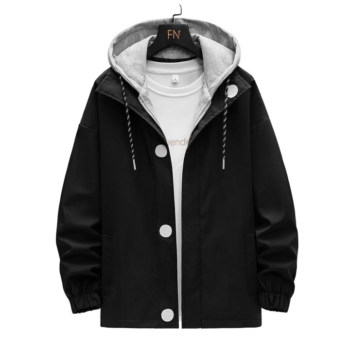 Herren zweilagige Kapuzen‑Overlayerjacke mit kontrastierter Innenkapuze und elastischen Bündchen Drune