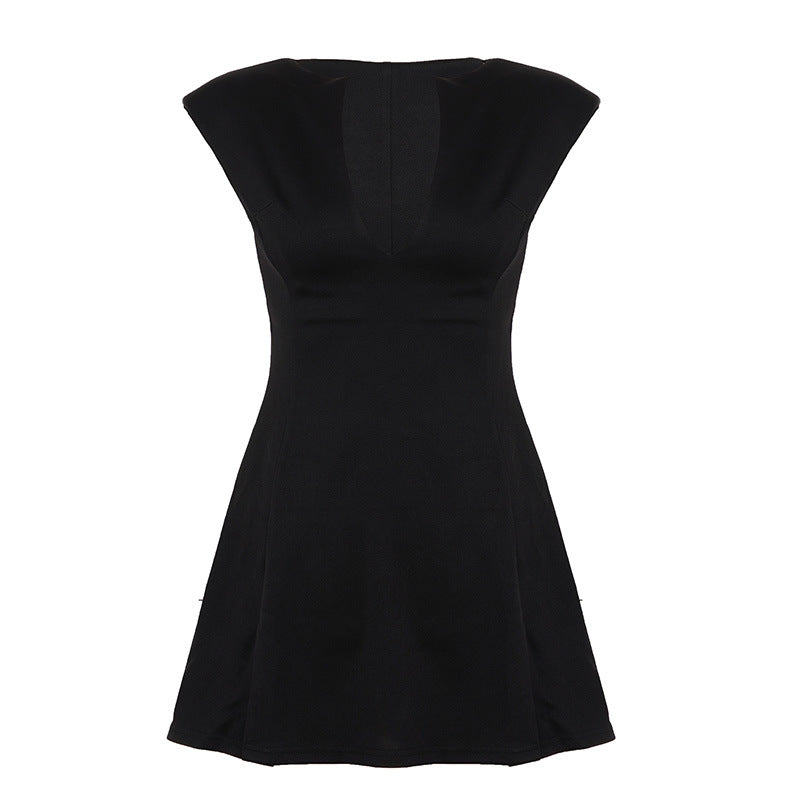 Damen Elegantes Kurzarm-Kleid mit Taillierung und V-Ausschnitt Drune