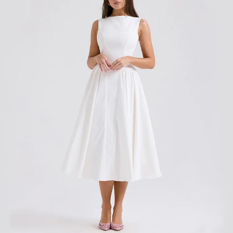 Damen Elegantes Midi-Kleid mit tailliertem Oberteil und schwingendem Rock Drune