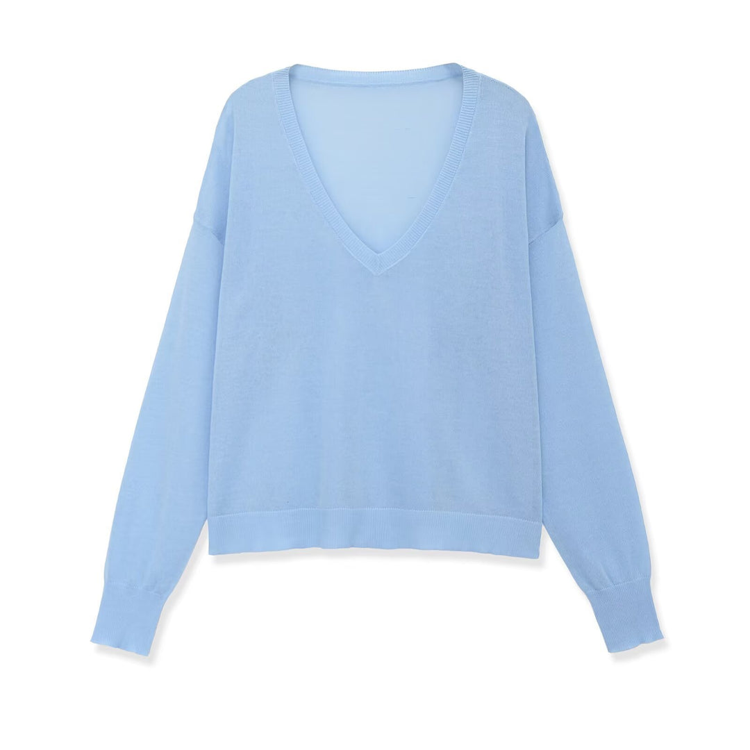 Damen Oversize V-Ausschnitt Feinstrickpullover mit überschnittenen Schultern Drune