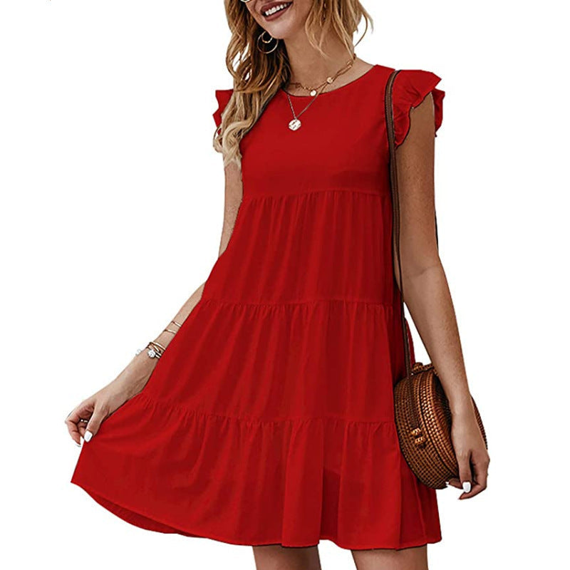 Damen Baumwollkleid mit Volant-Detail und lockerem Schnitt Drune