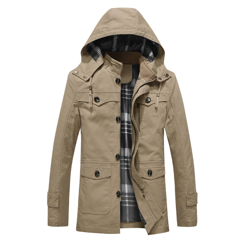 Herren Übergangs-Canvasparka mit gesteppter Karofutter-Innenlage und Mehrfachtaschen Drune