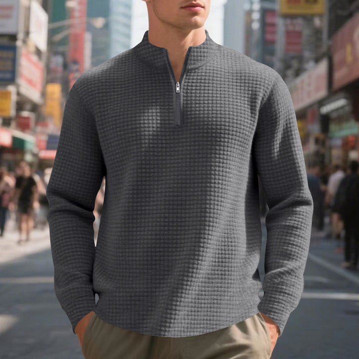 Herren Stepp-Quarter-Zip-Pullover mit Karomuster und Stehkragen Drune