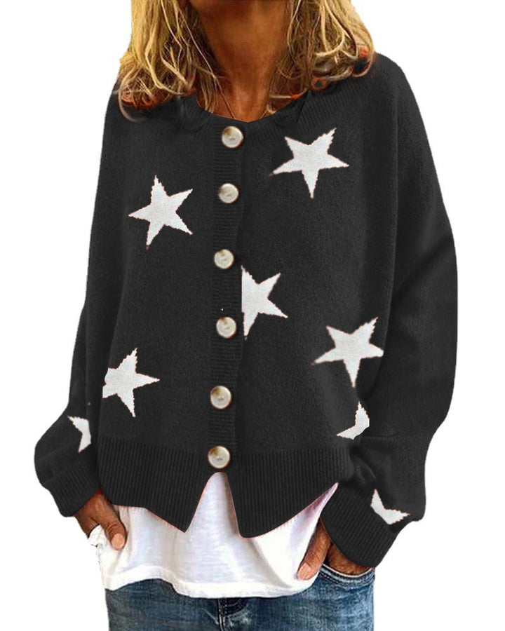 Damen Lockere Strickjacke mit Sternenmotiv Drune