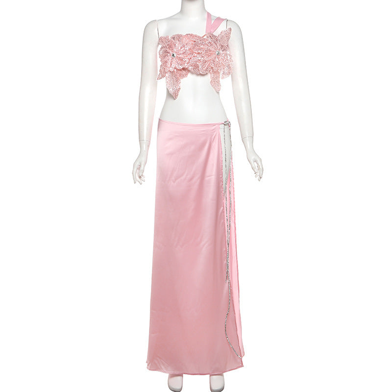 Damen Elegantes Abendkleid mit floralen Applikationen und schwingendem Tüllrock Drune