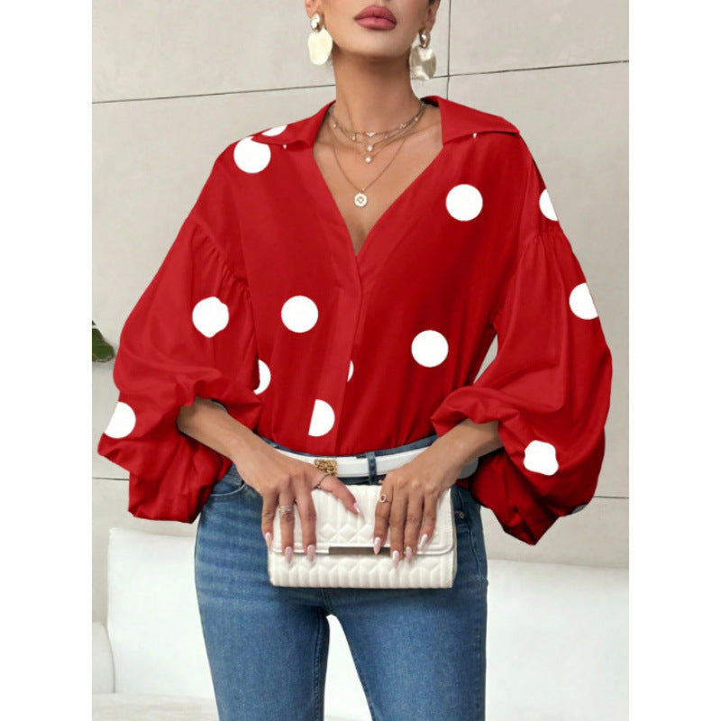 Damen Bluse mit voluminösen Ballonärmeln und elegantem Kragen Drune