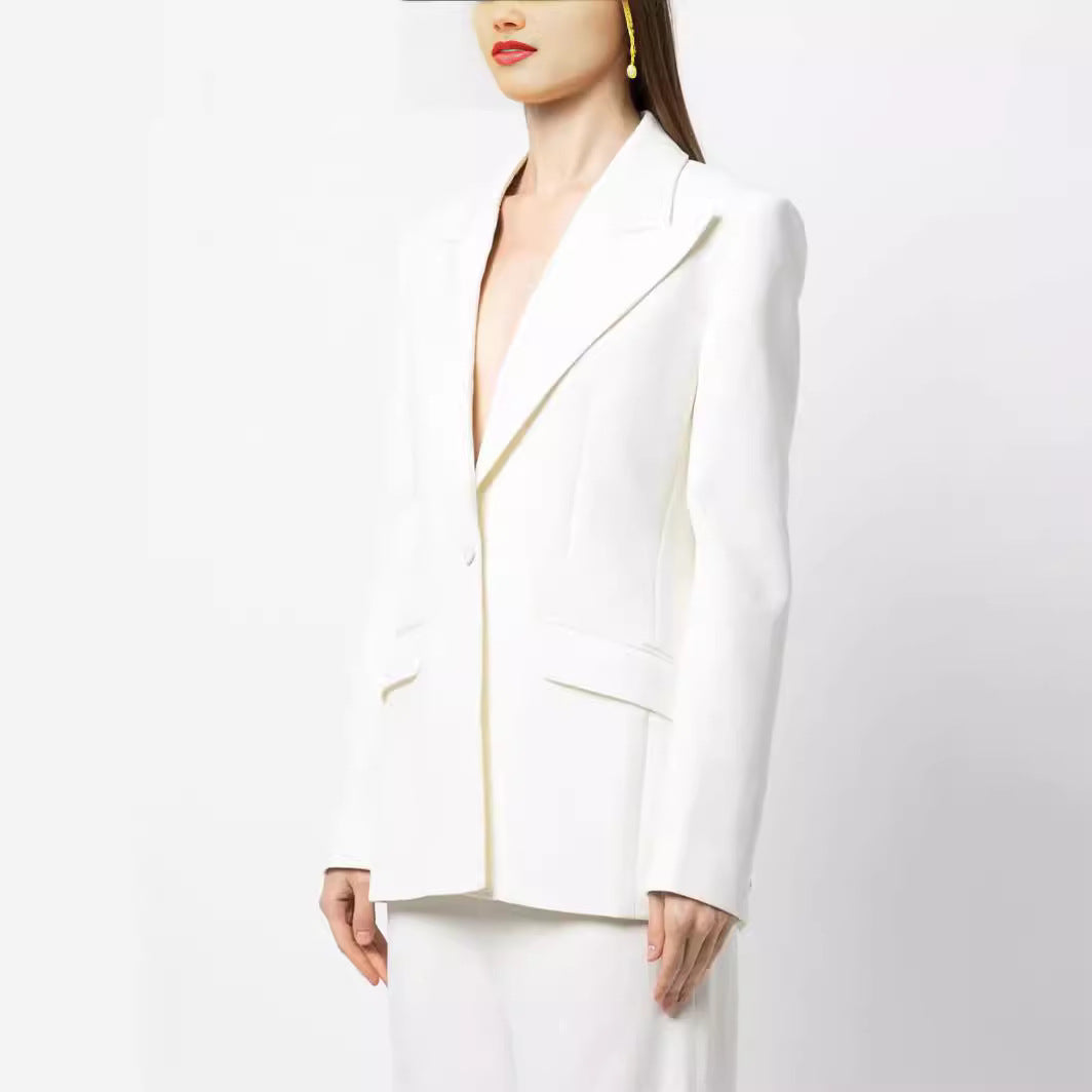 Damen Eleganter Einreihiger Maßgeschneiderter Blazer mit taillierter Schnittführung und weiter Palazzohose Drune