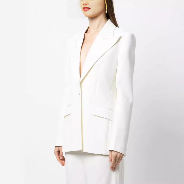 Damen Eleganter Einreihiger Maßgeschneiderter Blazer mit taillierter Schnittführung und weiter Palazzohose Drune