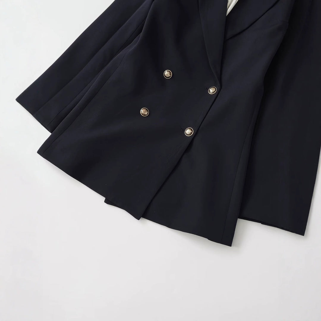 Damen Doppelreihiger Longblazer mit markanten Goldknöpfen und strukturierter Schulter Drune