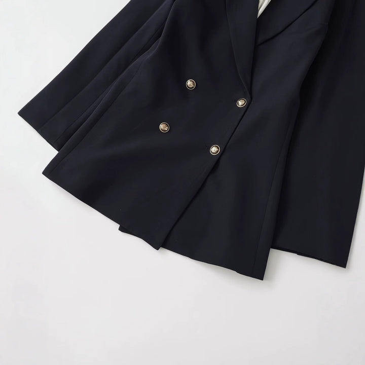 Damen Doppelreihiger Longblazer mit markanten Goldknöpfen und strukturierter Schulter Drune