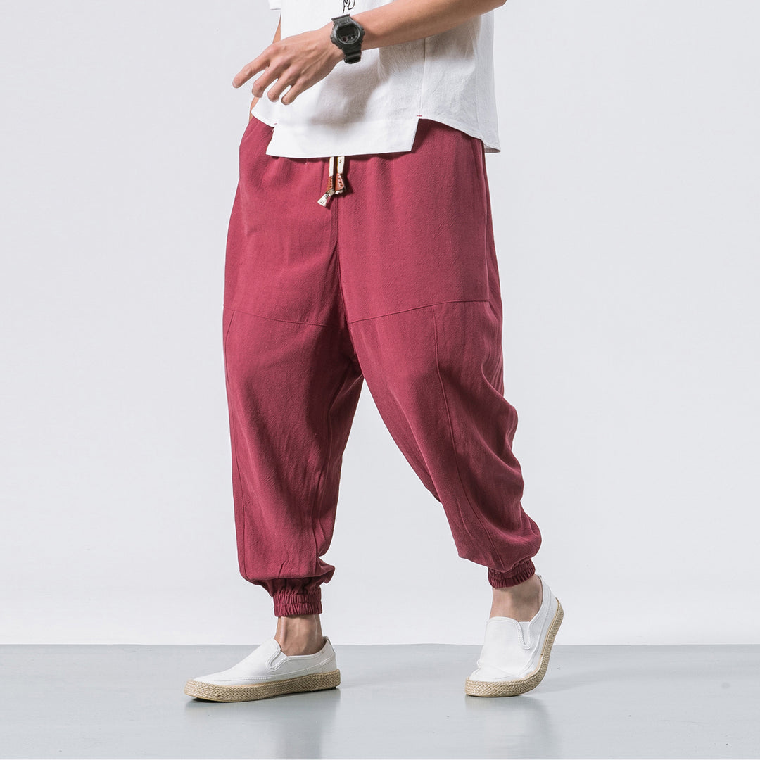 Herren nan relaxed Fit Leinen-Jogger mit Tunnelzug, eingesetzten Knieteilen und elastischen Bündchen Drune