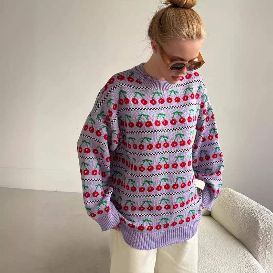 Damen Gemusterter Pullover mit fruchtigem Design Drune
