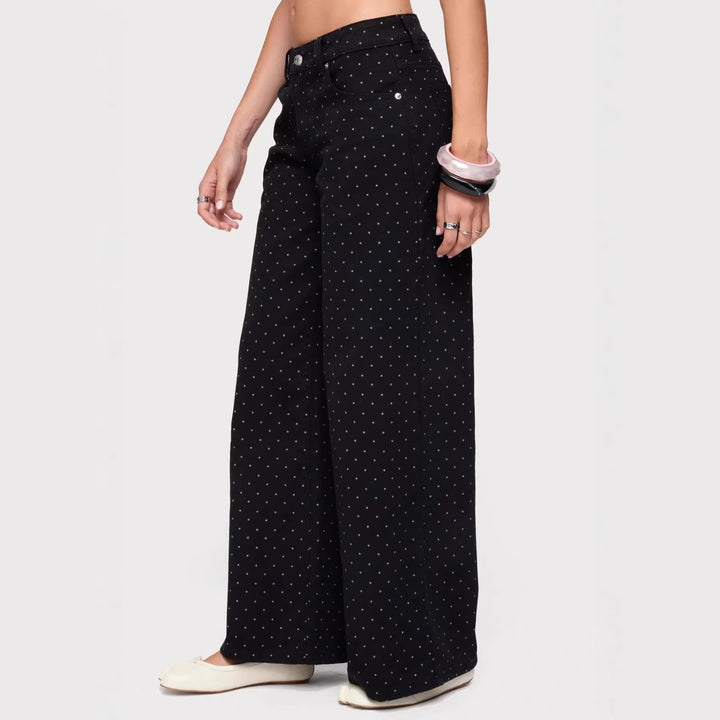 Damen weite Denim-Jeans mit Polka-Dots Drune