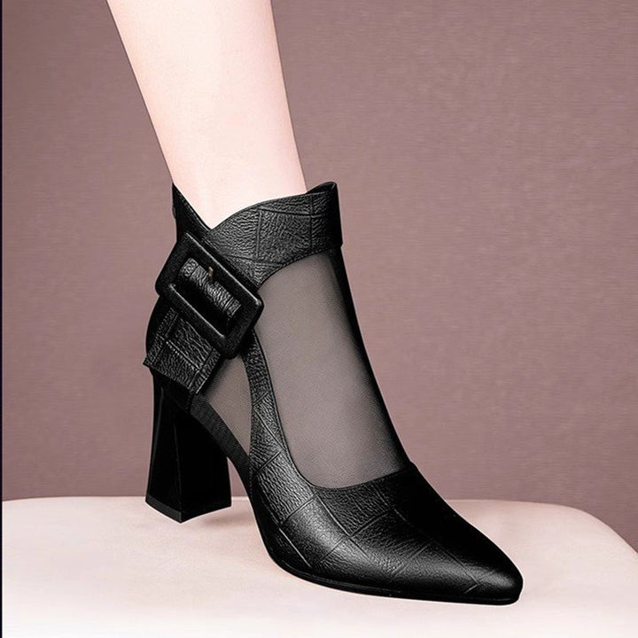 Damen Elegante Stiefeletten mit Transparente Einsätze und Blockabsatz Drune