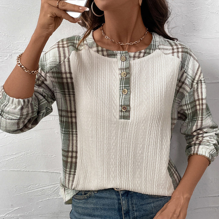Damen Langarmshirt mit Karo- und Strukturdetails Drune