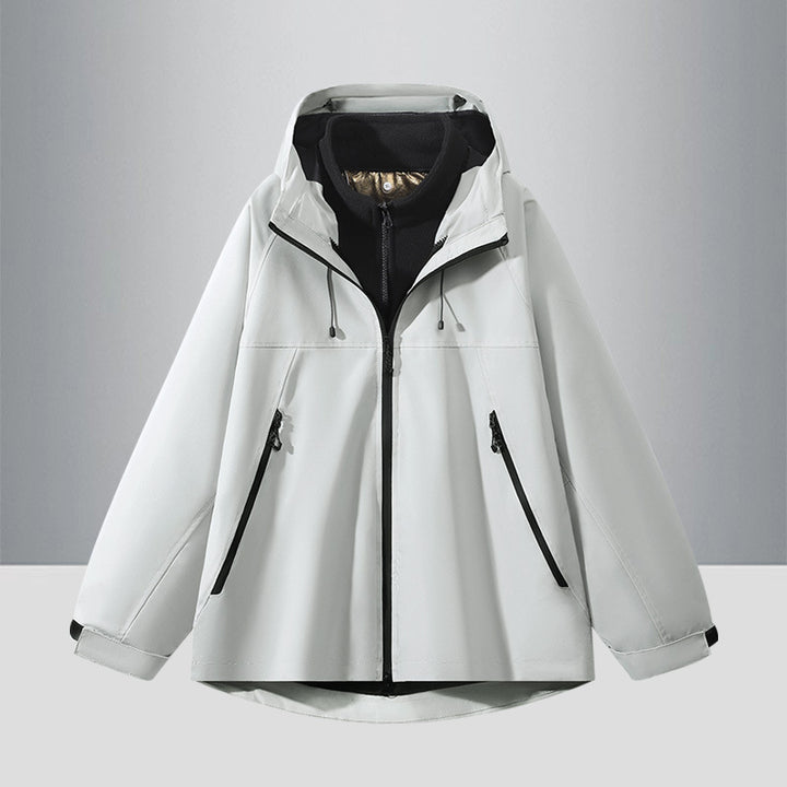 Herren Zweifarbige Softshell-Hybridjacke mit Kapuze, verlängerter Rücken und wasserabweisenden Reißverschlüssen Drune