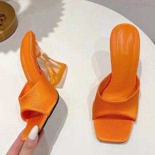 Damen Mules mit transparentem Blockabsatz und modischem Obermaterial Drune